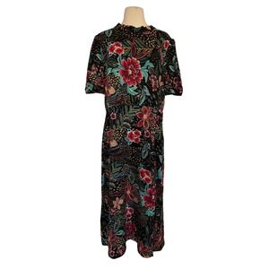 Maia Womens Floral Mock Neck Midi Dress Short Sleeve Black Red Size 18 NWT